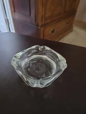 Glass Cigarette Ashtray  3 1/2" DIA EUC Vintage Square  Round Inside Clear
