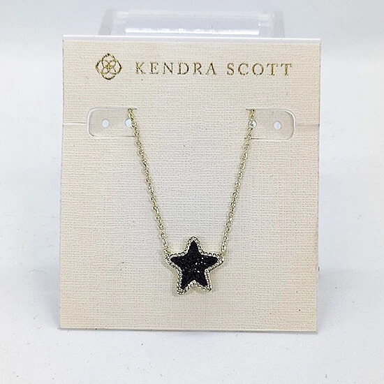 New Kendra Scott Jae Star Pendant Necklace In Black Drusy Gold