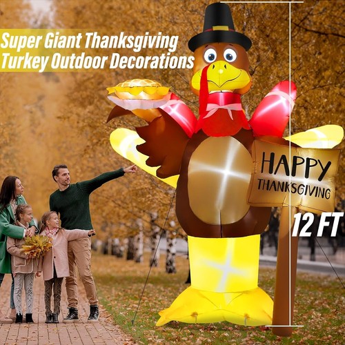 Gonfiabili del Ringraziamento 12FT, Super Enorme Gonfiabile Tacchino che tiene Zucca P... - Foto 3 di 8