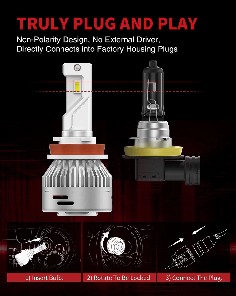 H11 H9 LED Headlight High/Low Beam Bulbs for Jeep Grand Cherokee WK 2022 Canbus - Image 3 of 4