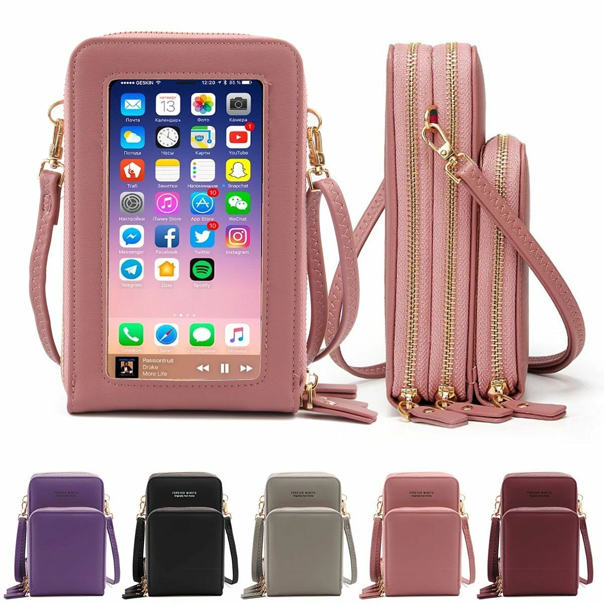 Women's Wallet Shoulder Mini Leather Bag Mobile Phone Bag,Pink