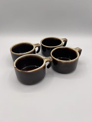 Vintage  Pfaltzgraff Brown Drip Glaze Hook Handle Coffee Mug, Set Of 4, USA