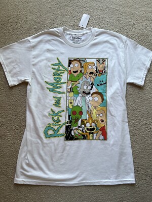 Rick and Morty T-Shirt Unisex White Short Sleeve Graphic Shirt Green Alien New M