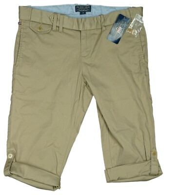 Polo Ralph Lauren Damen Sommer Hose Chino Bermuda Capri stretch 28 W30 Beige NEU
