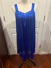 Women Royal Blue Silky Sleeveless Nightgown Size M 40"Lx18"W