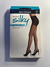 Secret Silky Jet Black Semi-Opaque Control Top Reinforced Toe Pantyhose B 10403