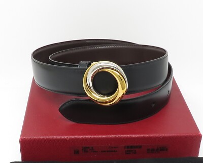 Cartier　トリニティスリーカラーベルト NYJEWEL Cartier Black Leather Trinity Belt With Pouch Box