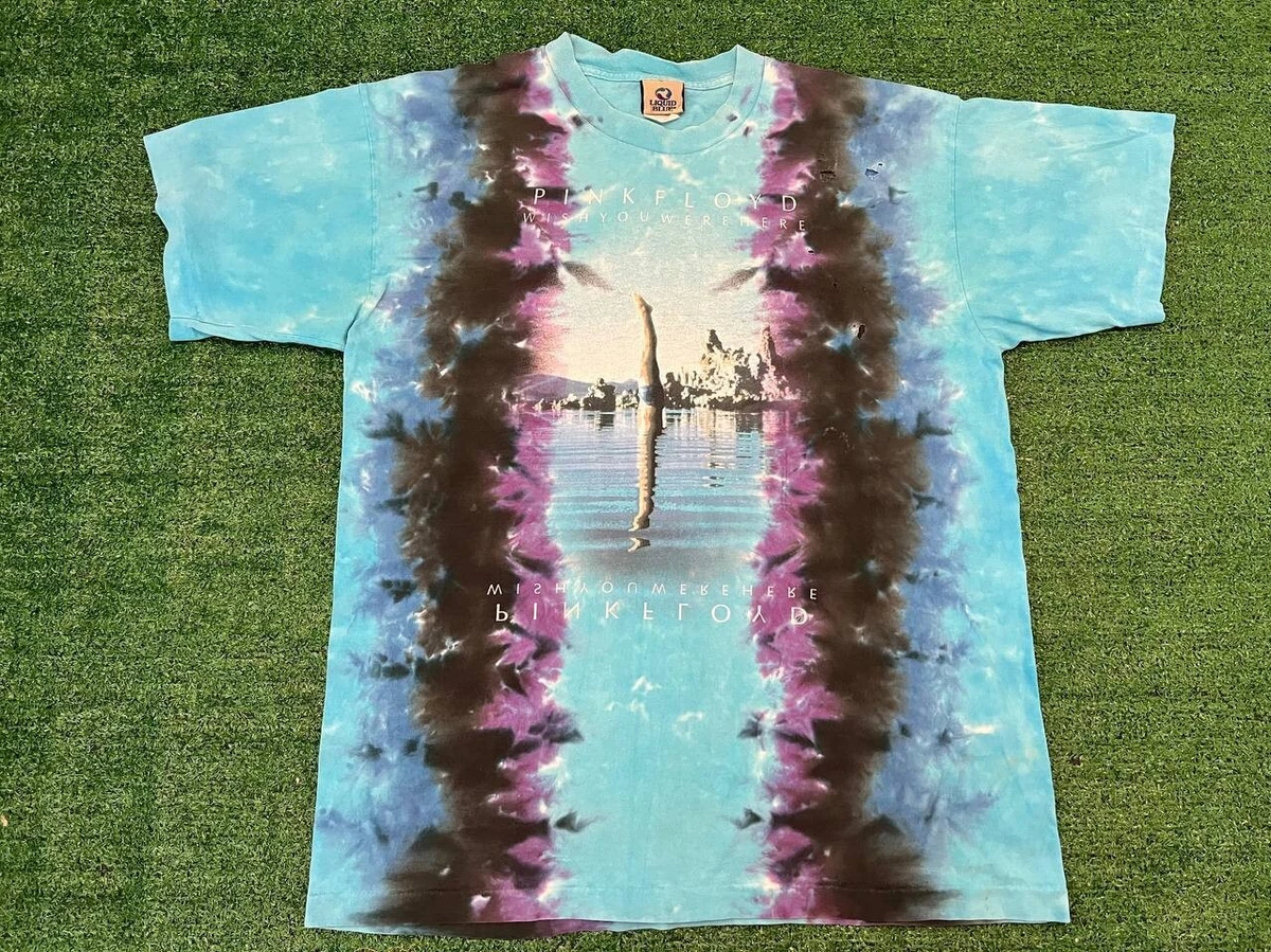 Vintage 90s Pink Floyd Tie Dye Wish You Were Here Diver Shirt Size L Liquid Blue
