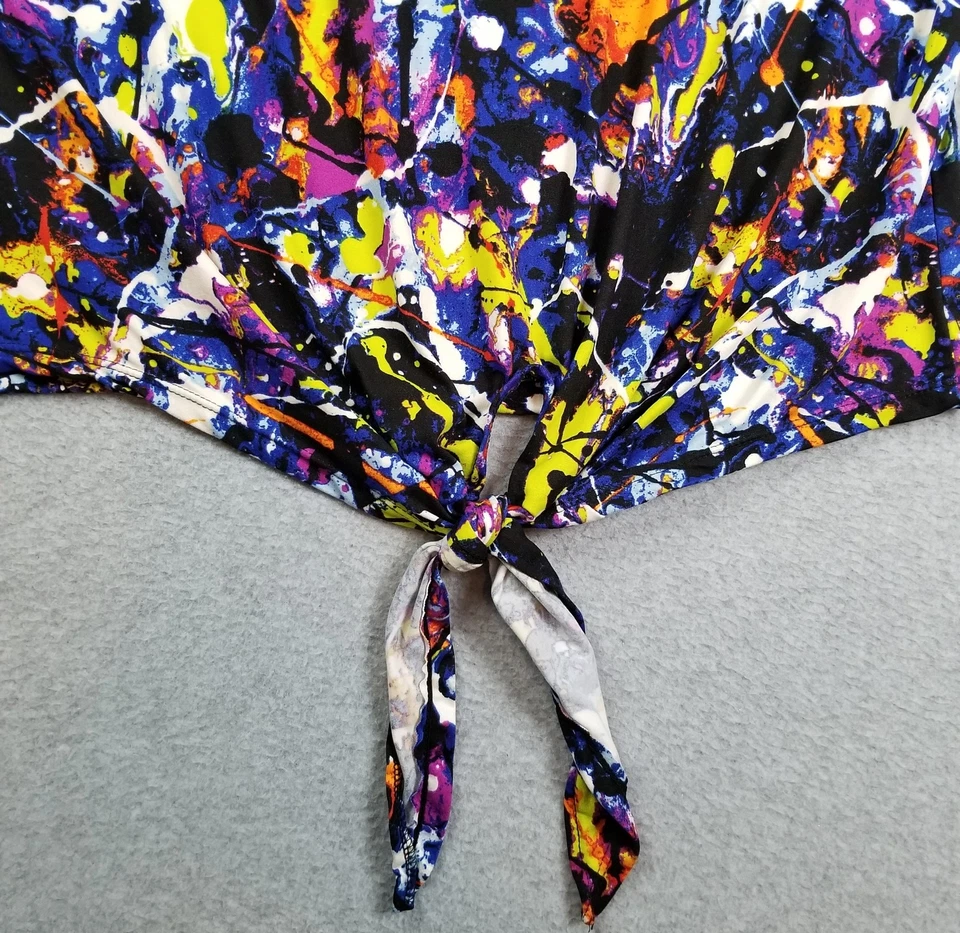 Eye Candy Top Women’s 1X Multicolor Paint Splatter Short Sleeve Crew Stretch Tee - Image 3 of 4