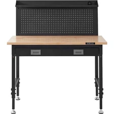 Workbench Garage Oak Plank & Carbon Steel Heavy Duty Workbench 2000lbs 30 Hooks