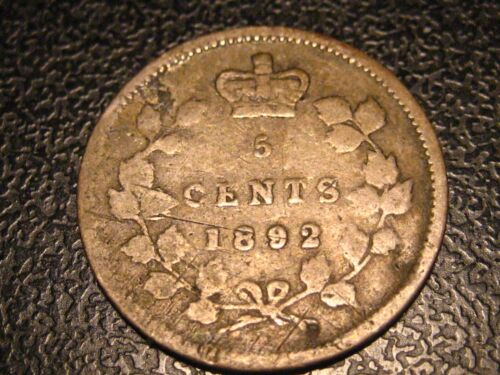 1892 Obverse 2 Canadian Five Cent 92% Silver Piece