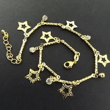 Anklet XL Bracelet Real 18k Yellow G/F Gold Star Diamond Simulated Beads 25cm