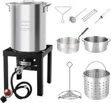 ROVSUN 30QT Turkey Fryer & 10QT Fish Fryer Kit w/ 55,000BTU Propane Stove 