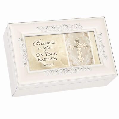 Cottage Garden Blessings to You on Baptism Cross Ivory Petite Jewelry Music B...