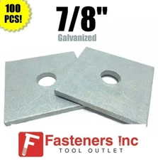 (Qty 100) 7/8" x 3" x .250" Square Bearing Plate Washer Galvanized