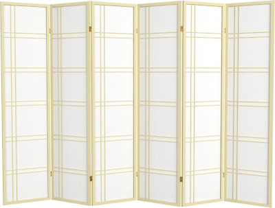 6 Ft. Tall Double Cross Shoji Screen-Ivory-6 Panels Room Divider