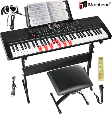 61 Key Digital Music Electronic Keyboard w/Bench,Stand,Headset,Microphone