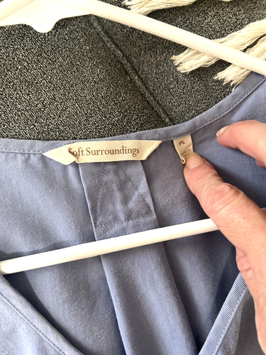 Top tunica Chambray AMBIENTE MORBIDO GRANDE blu Henley Roll Tab manica tencel - Foto 3 di 8
