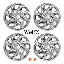 15" Set of 4 Chrome Wheel Covers Snap On Full Hub Caps R15 For Dodge Ford Honda