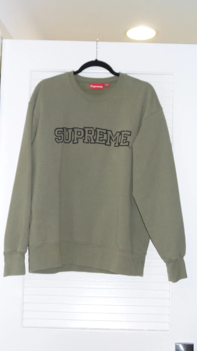 SUPREME SHATTERED LOGO LIGHT OLIVE CREWNECK SWEATSHIRT SIZE M