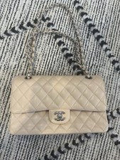 CHANEL CLASSIC MEDIUM DOUBLE FLAP Beige CAVIAR Handbag