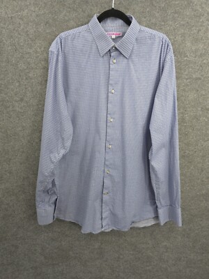 Coton Doux Shirt Mens 44 17.5 Button Up Long Sleeve Fitted Blue Geometric