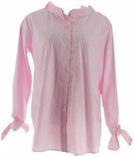 Attitudes Renee Woven Elastic Back Wrnkl Resstnt Shirt-Pink Strip-4-A351895-NEW