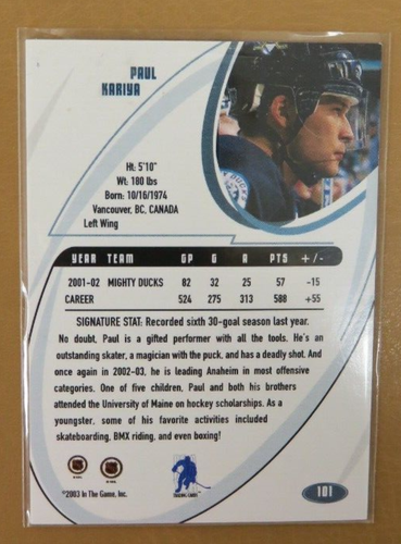 2002 ITG Be A Player Sig Series NHL All-Star Game 6/10 Paul Kariya #101 HOF! SSP - Picture 2 of 2