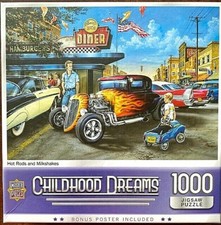 Hot Rods and Milkshakes NEW 1000 pc Puzzle 1993 FORD Childhood Flaming Car Diner