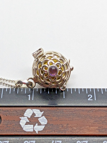 926 Sterling Silver Lotus Flower Cage Harmony Ball on a 18" Silver Necklace - Picture 6 of 9