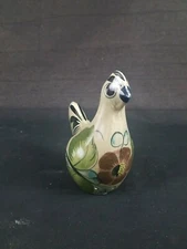 Vintage Mexican Tonala Folk Art Pottery Bird Decor Beige Blue Green 