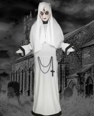 Femme Nonne Déguisement Sister Habitude Ghost Effrayant Mary Halloween Adulte - Photo 1/4
