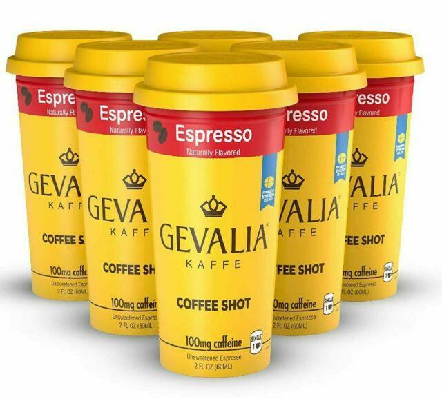 6 Ready to Drink Gevalia Kaffe Coffee Shots Espresso 2 Floz Each 100mg
