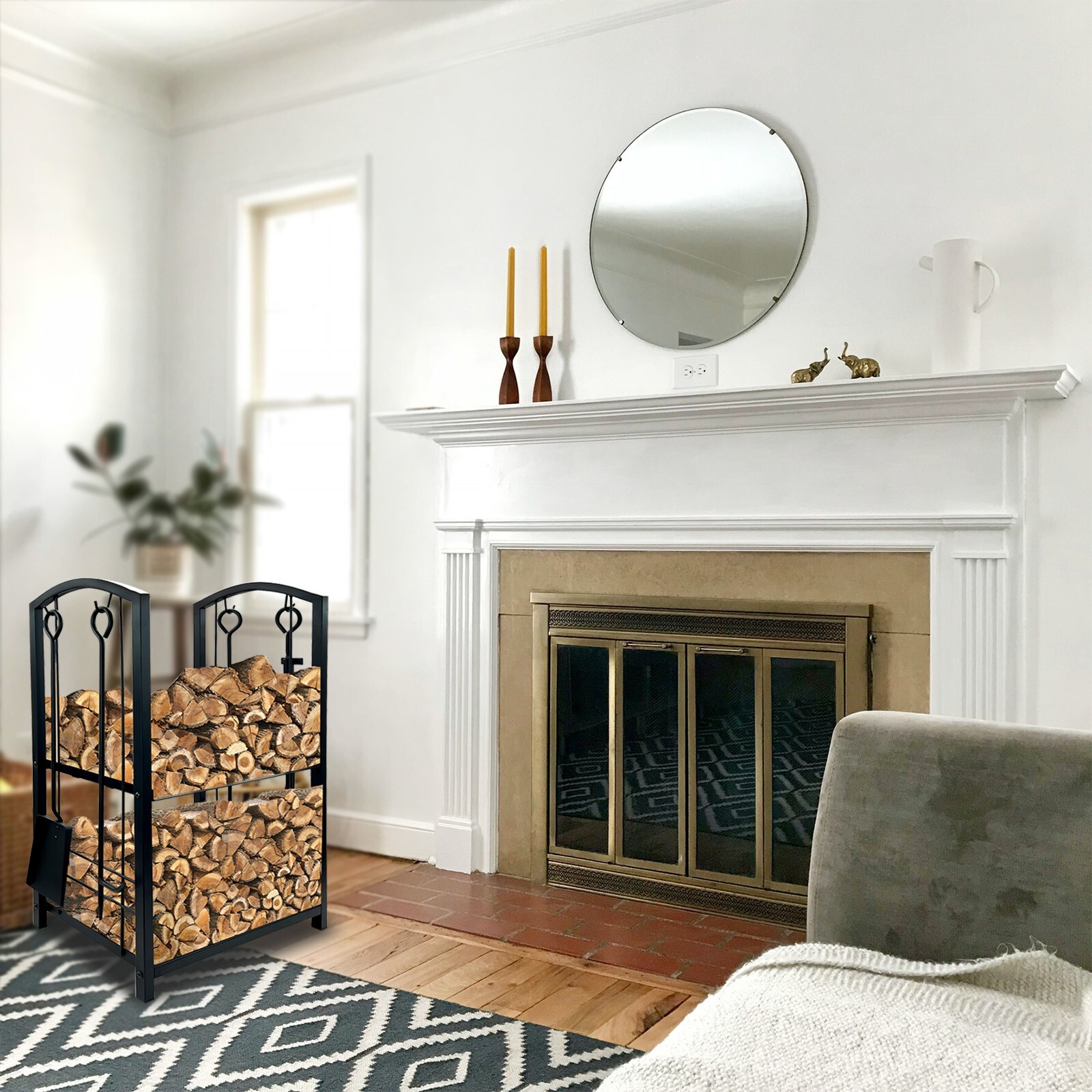 Tier Log Rack Firewood 2 Tier Rack Log Holder Fireplace Wood Storage with Hooks 4 ...