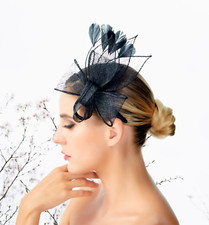 Black Feather Wedding Fascinator Bow Woman Headpiece Cocktail Party Headband