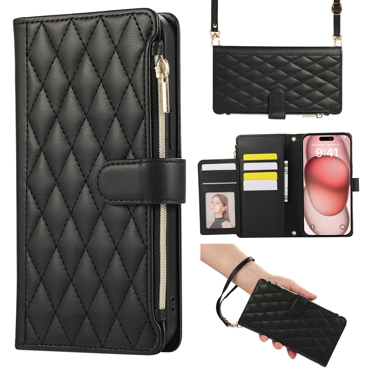 For iPhone 17 16 15 14 13 12 11 Crossbody Purse Wallet Case with