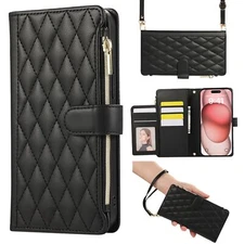 For iPhone 17 16 15 14 13 12 11 Crossbody Purse Wallet Case with Zipper Pocket