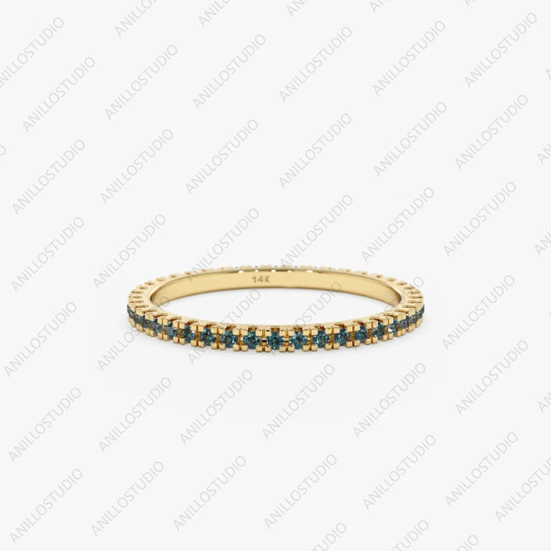 Natural London Blue Topaz Full Eternity Ring, 14k Yellow Gold Stacking Band Ring - Image 2 of 4