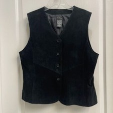 Vintage Outbrook Black Suede Leather Vest Size Large 12/14 Western Style Lined