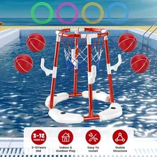 Summer Pool Basketball Hoop Toy Swimming Pool Game w/ 4 Balls & Pump 4 Circles
