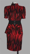 VTG Isadora New York 2-Pc Layered Peplum Red Black Zebra Stripes Dress Wm's 7/8