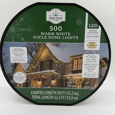 Holiday Time 500 Count Warm White LED Dome Icicle Lights with White Wire, 105 Ft