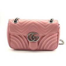 Authentic Gucci GG Marmont Small Pink Leather Flap Bag Silver Hardware 446744