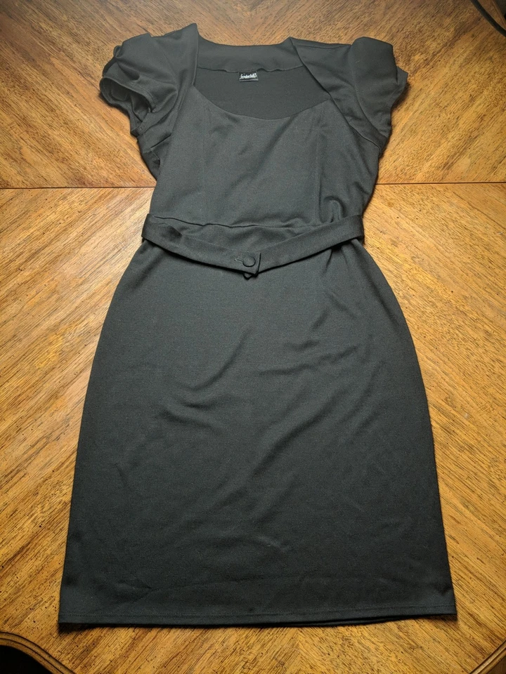 Vestido Fredericks Of Hollywood Negro Manga Gorra Hasta la Rodilla Cuello Redondo 30Wx38L Foto 2 de 4
