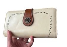 Cluci Luxury Womens Wallet White Brown Trifold Travel Card Holder Designer Bag