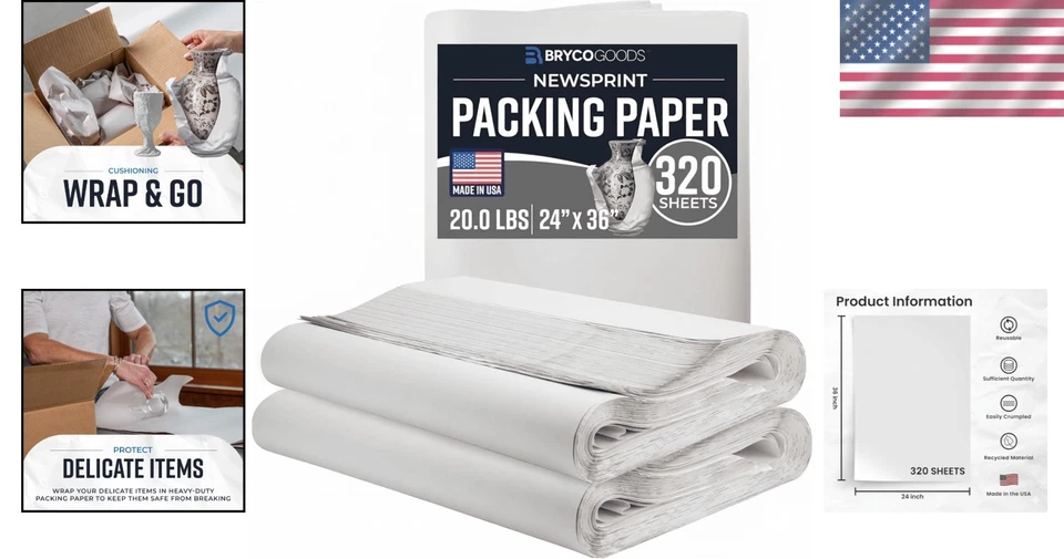 320 Newsprint Packing Paper Sheets 24x36 | Moving Supplies - Image 2 of 4