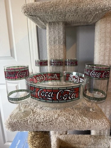 5 Vintage Stemmed Drink Coca Cola Glasses Malt Shop Soda Fountain Bowl Tiffany
