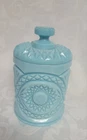 Vintage Imperial Glass Hobstar Blue Milk Glass Biscuit Jar Cookie Humidor W/ Lid
