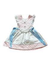Vintage Girls Floral Pinafore Dress Eyelet Trim Bow Ties Cottage Prairie Sz 4