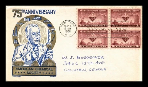 US COVER BLOCK OF 4 FIRST DAY OF ISSUE CACHET CRAFT AMERICAN CHEMICAL SOCIETY